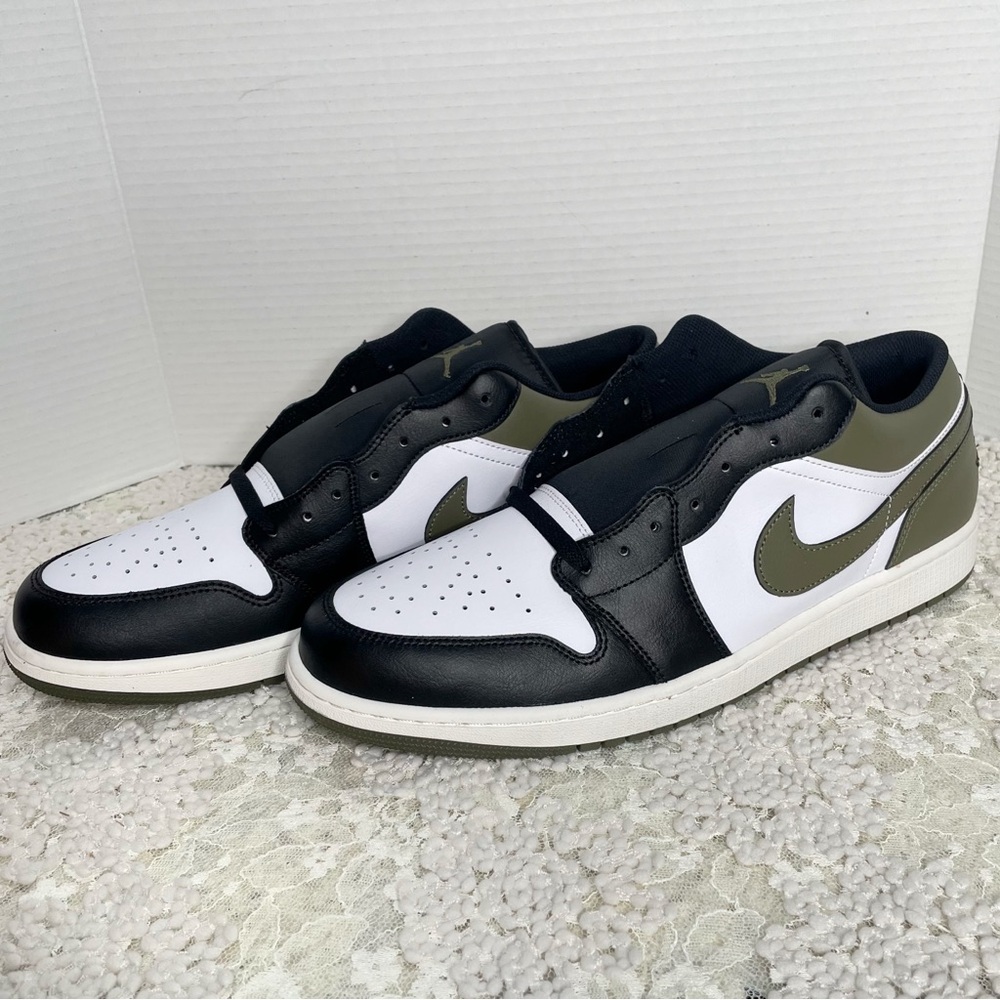 Nike Air Jordan 1 Low Black Medium Olive White Men's 14 New No Box 553558-092